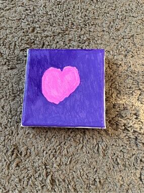 Mini Canvas Painting - Pink Heart on Purple Background